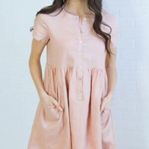Listicle Blush Pink Linen Coastal dress pockets sz S
